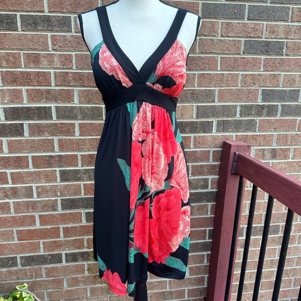 Black and red floral, spaghetti strap summer dress size medium